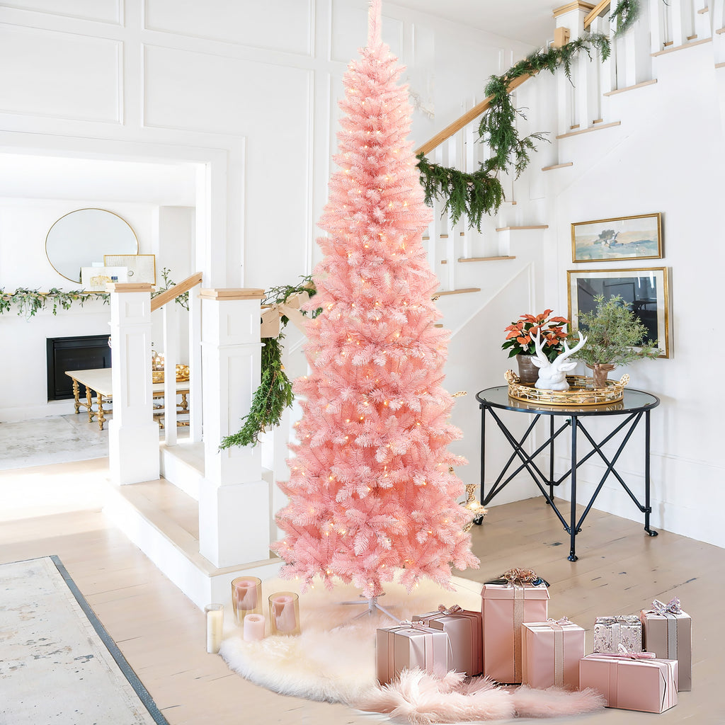 7Ft Pre-Lit Pink Slim Tree with Metal Stand