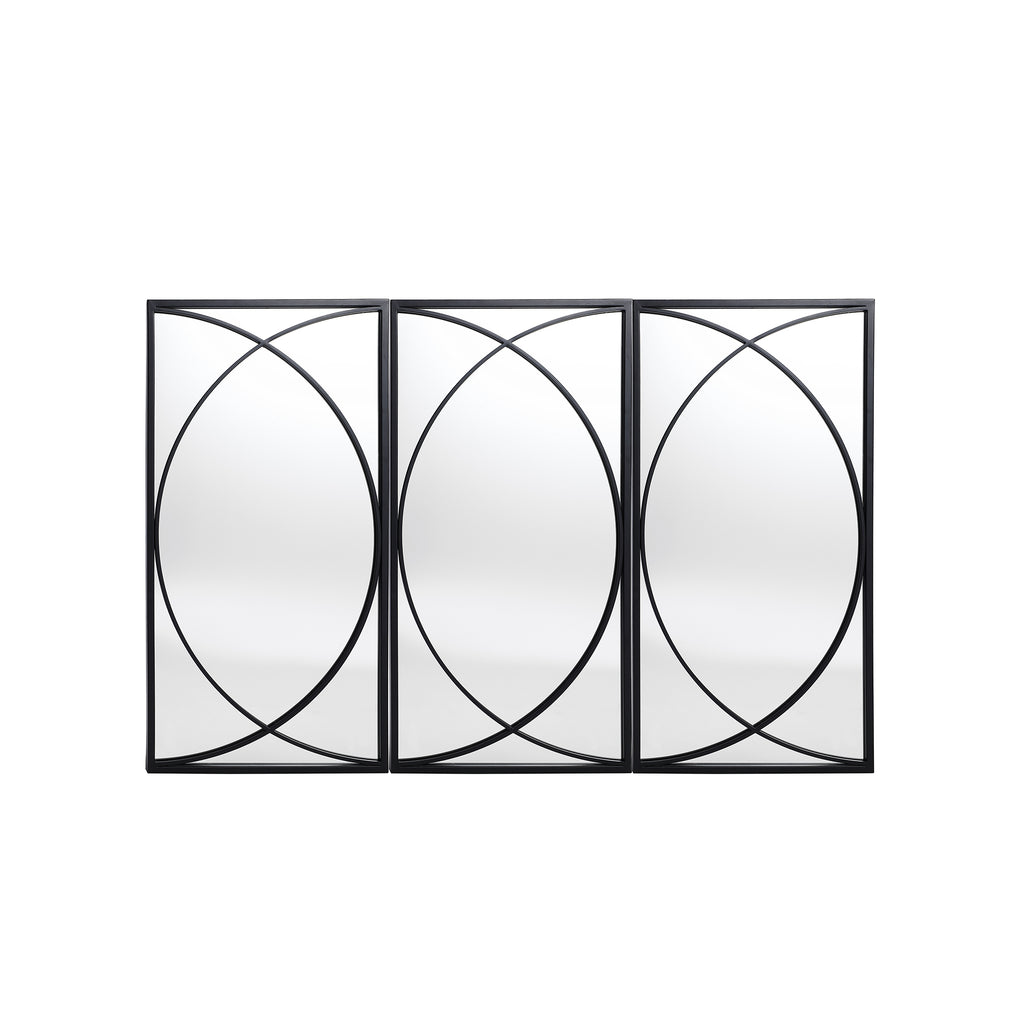 3-Piece Black Metal Rectangular Wall Mirror Set