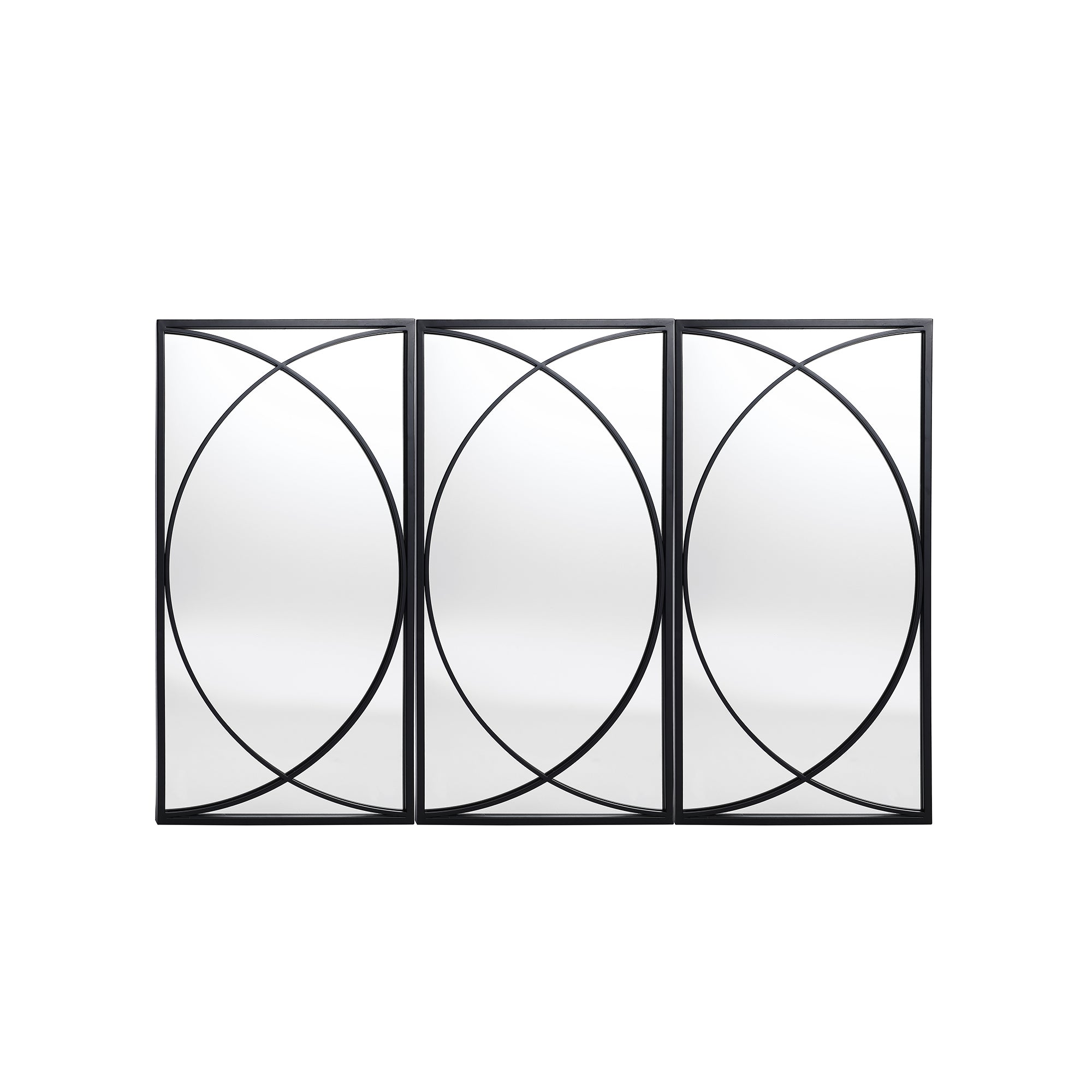3-Piece Black Metal Rectangular Wall Mirror Set