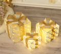 Set of 3 Lighted Christmas Gift Boxes Decor, Pre-Lit Warm White LED Present Boxes with Gold Bows, Christmas Yard Decor for Indoor Outdoor Home, Party, Mantel, Under Tree