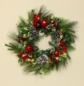 Pre-lit Pomegranate Christmas Wreath with Lights, Artificial Evergreen Wreath with Pinecones, Red Berries & Holly Leaves, Festive Front Door Wall Decor for Winter Holiday, Home, Party