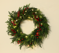 Pre-lit Cedar Christmas Wreath with Lights, Artificial Evergreen Wreath with Red Berries, Classic Front Door Wall Decor for Winter Holiday, Home, Party