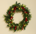Pre-lit Pine Christmas Wreath with Lights, Artificial Evergreen Wreath with Red Ornaments & Berries, Classic Front Door Wall Decor for Winter Holiday, Home, Party
