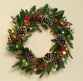 Pre-lit Frosted Pine Christmas Wreath with Lights, Artificial Evergreen Wreath with Pinecones, Frosted Berries & Apples, Rustic Front Door Wall Decor for Winter Holiday, Home, Party