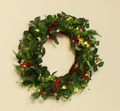Pre-lit Holly Christmas Wreath with Lights, Artificial Evergreen Wreath with Red Berries, Classic Front Door Wall Decor for Winter Holiday, Home, Party