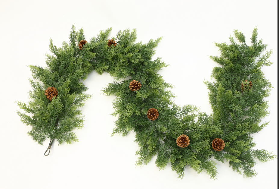 Artificial Cedar Pine Garland with Pinecones, Unlit Evergreen Garland for Christmas Mantel, Staircase, Doorway, Holiday & Year-Round Home Decor