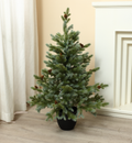 Artificial Potted Blue Spruce Christmas Tree with Pinecones, Unlit Realistic Evergreen Tree for Indoor Home Decor, Living Room, Entryway, Holiday & Year-Round Greenery