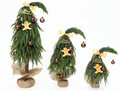 Set of 3 Pre-Decorated Grinch-Style Christmas Trees, Artificial Cedar Pine Trees with Gingerbread Ornaments, Bows & Burlap Bases, Tabletop Holiday Home Decor