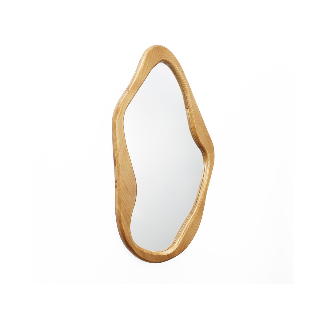 Natural Pine Wood Frame Irregular Asymmetrical Wall Mirror