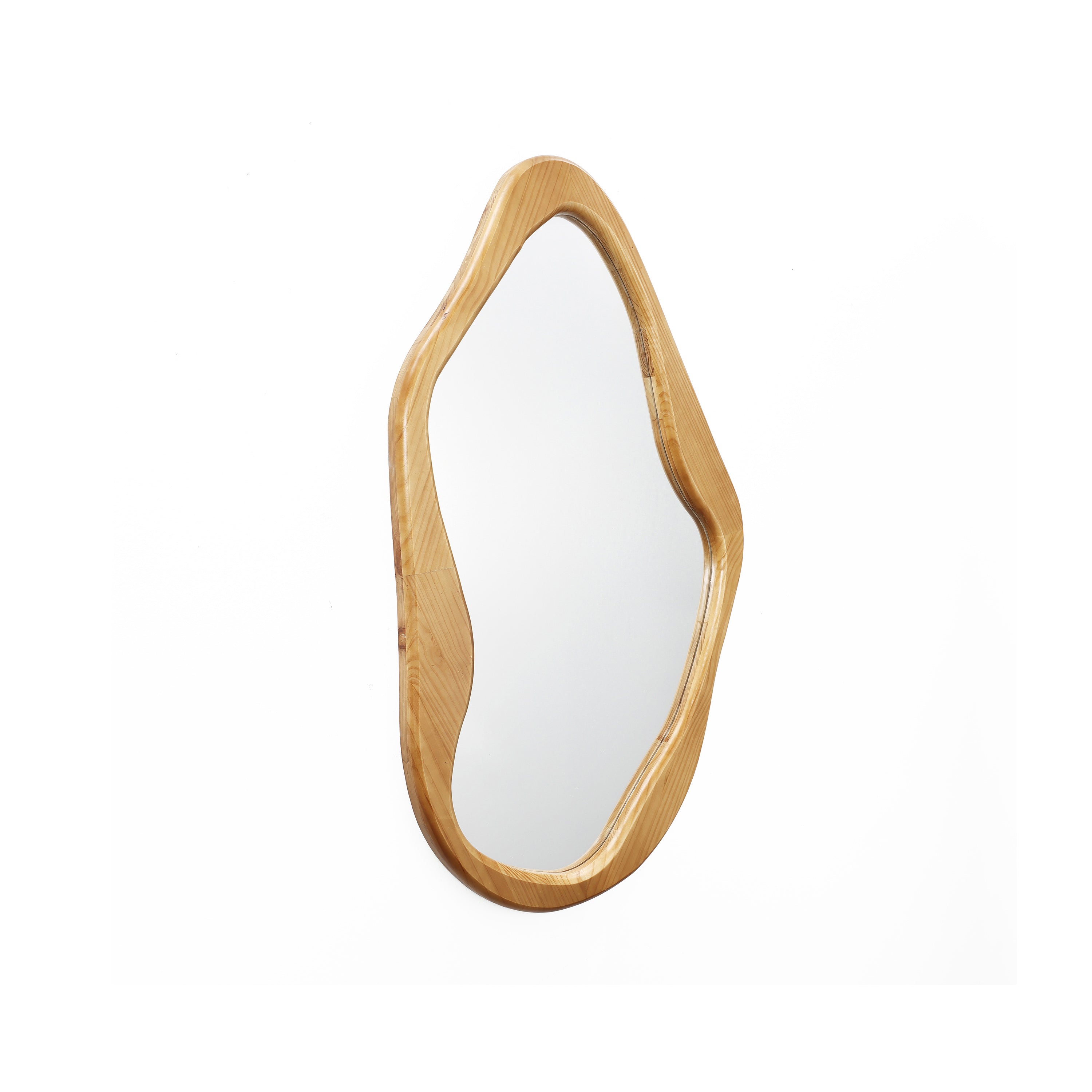 Natural Pine Wood Frame Irregular Asymmetrical Wall Mirror