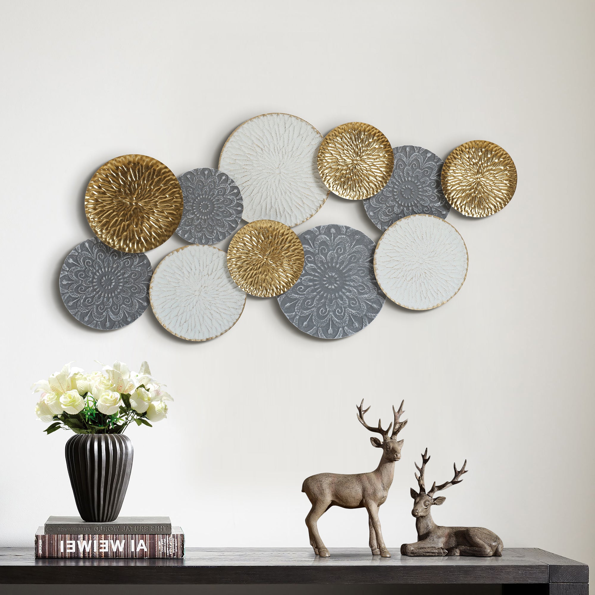 48-In Wide Connected Circles Metal Wall Decor Sculpture