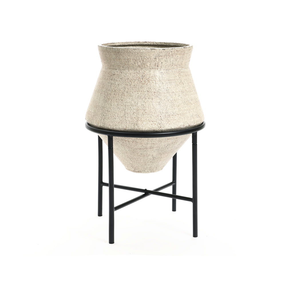 Nordic-Style Iron Plant Stand Set with Two Ceramic Pots – Modern Minimalist Design