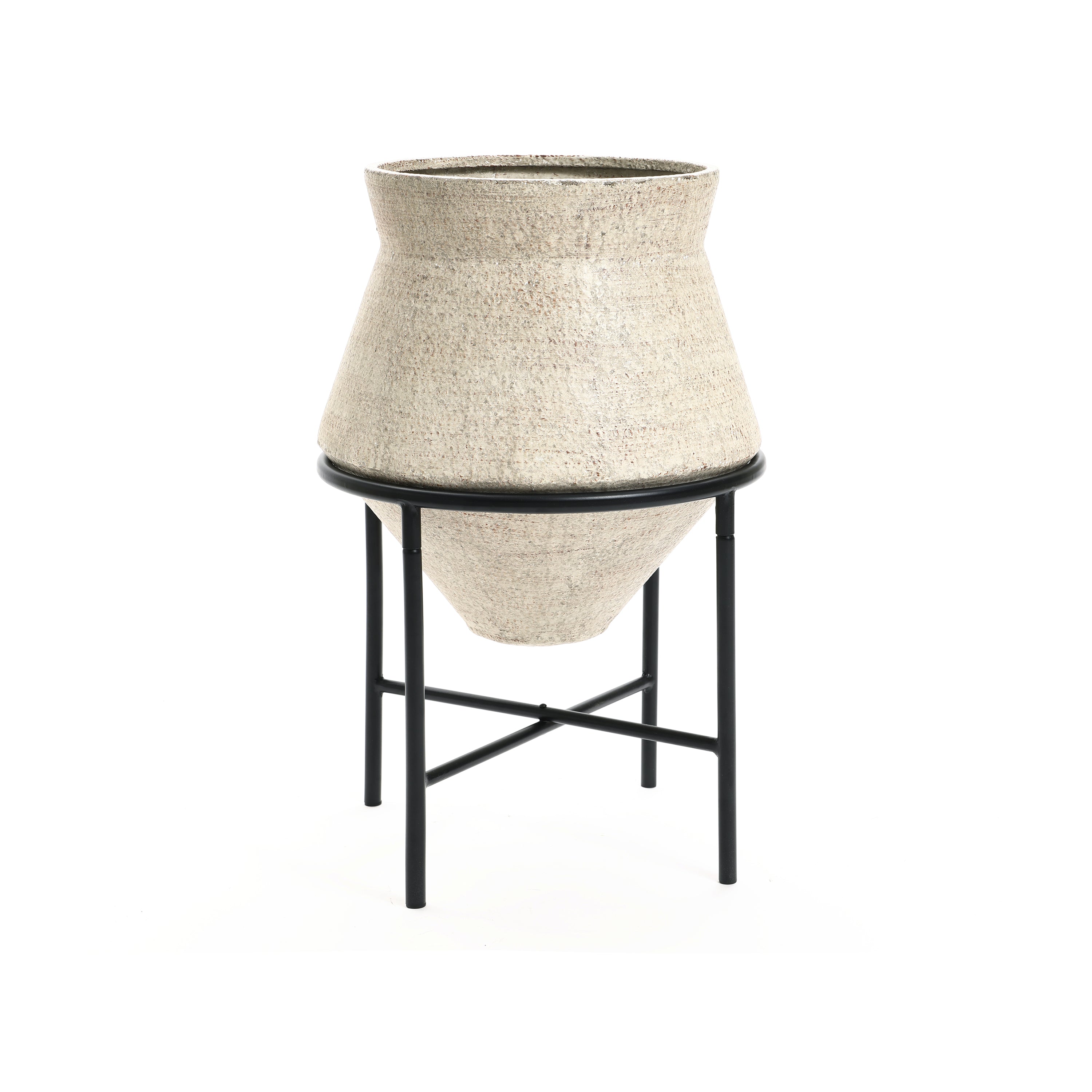 Nordic-Style Iron Plant Stand Set with Two Ceramic Pots – Modern Minimalist Design