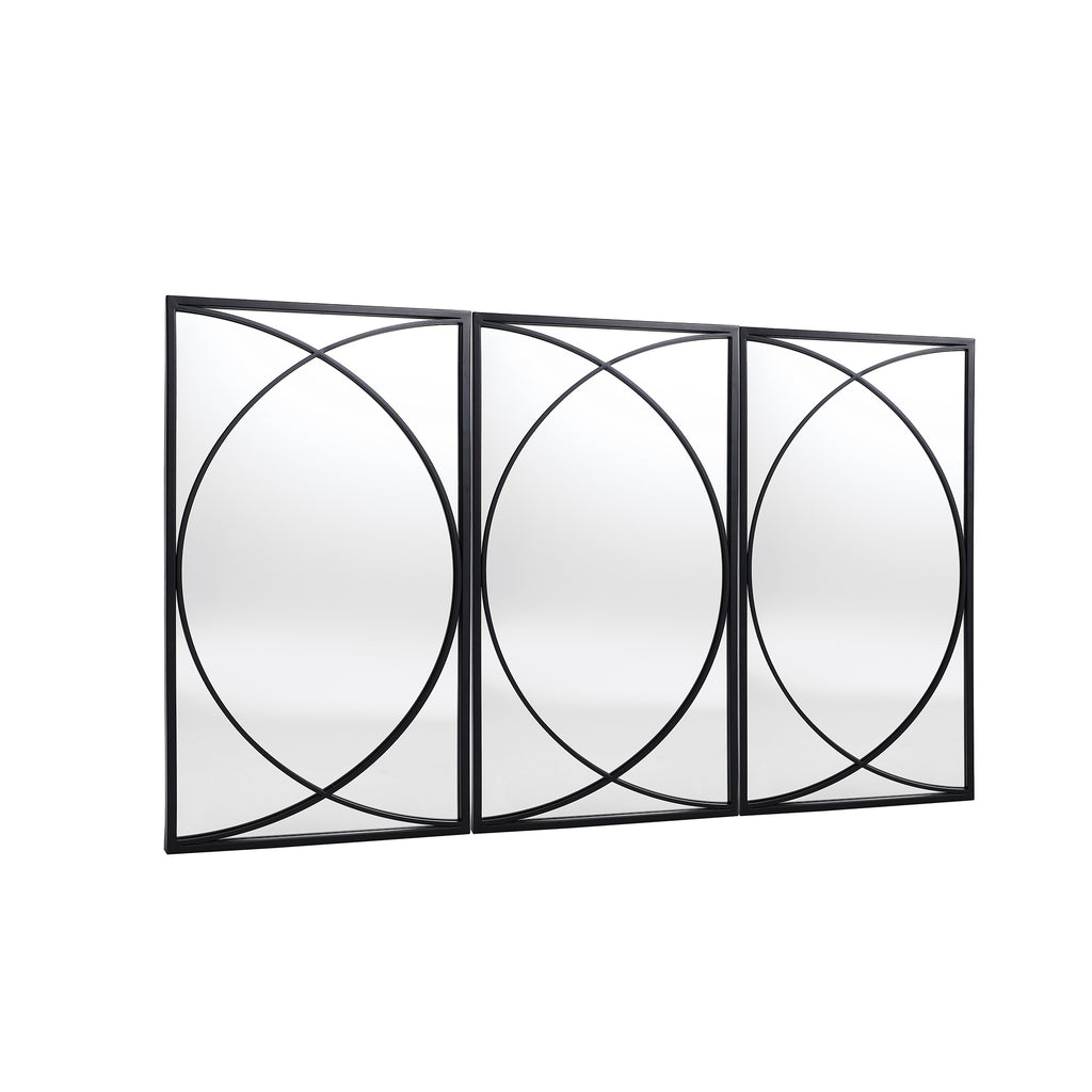3-Piece Black Metal Rectangular Wall Mirror Set