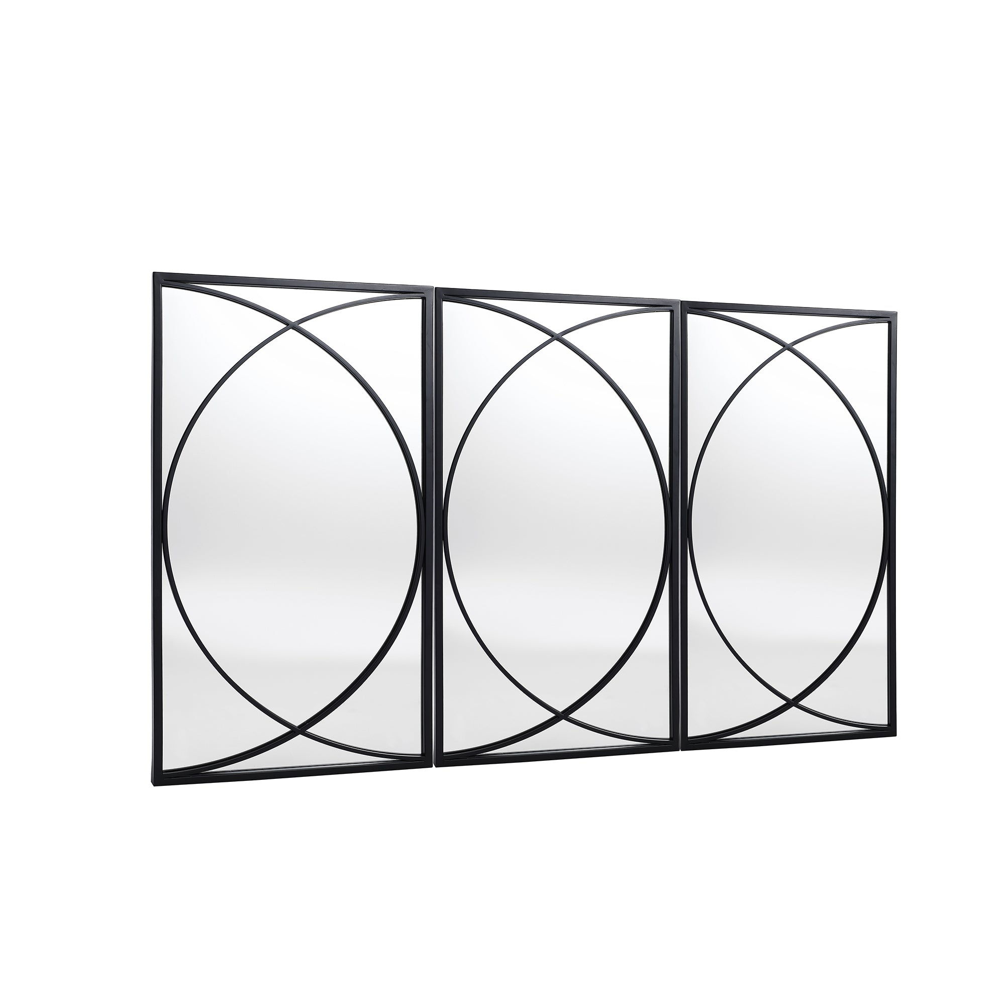 3-Piece Black Metal Rectangular Wall Mirror Set