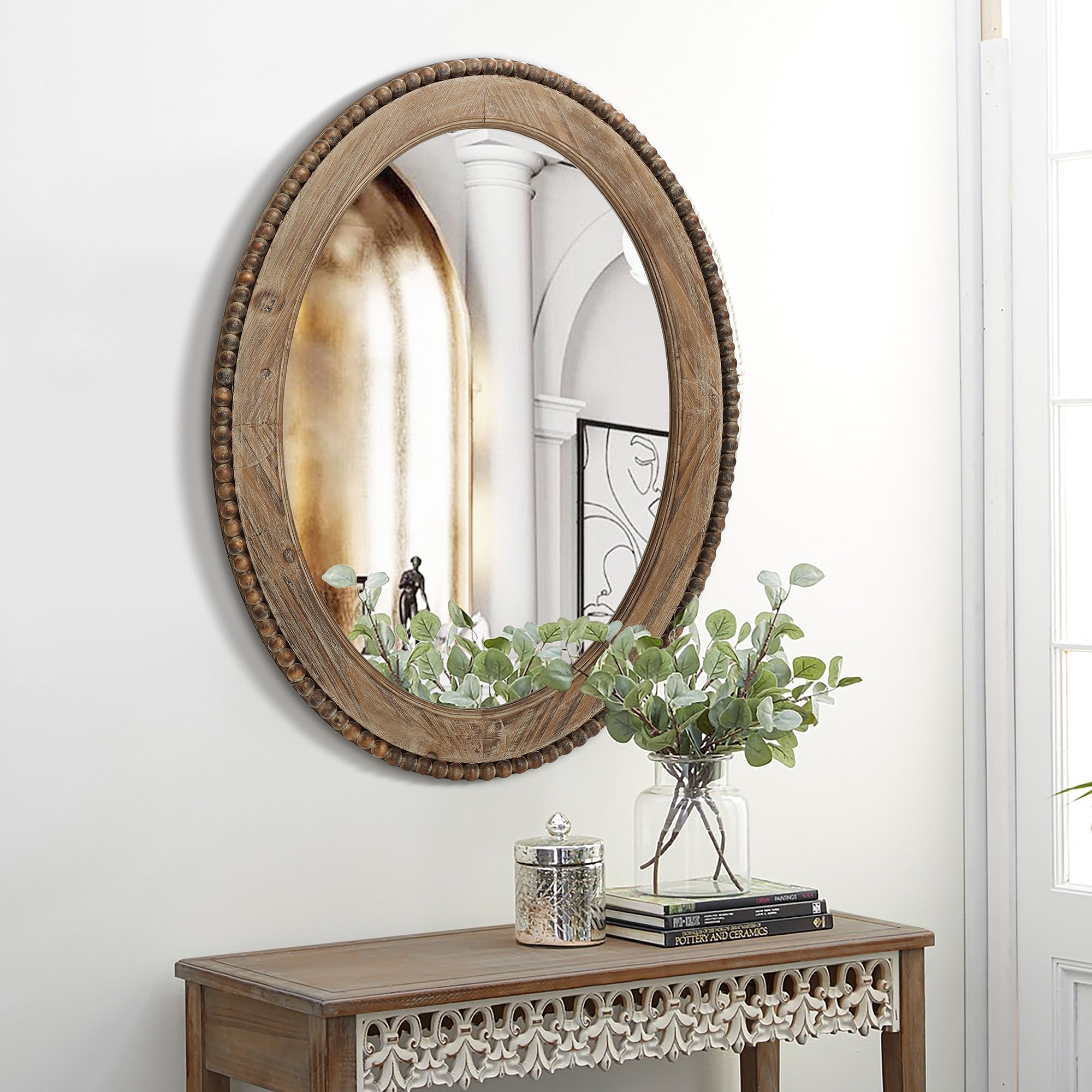 Cameo Wood Framed 32-Inch Oval Wall Mirror