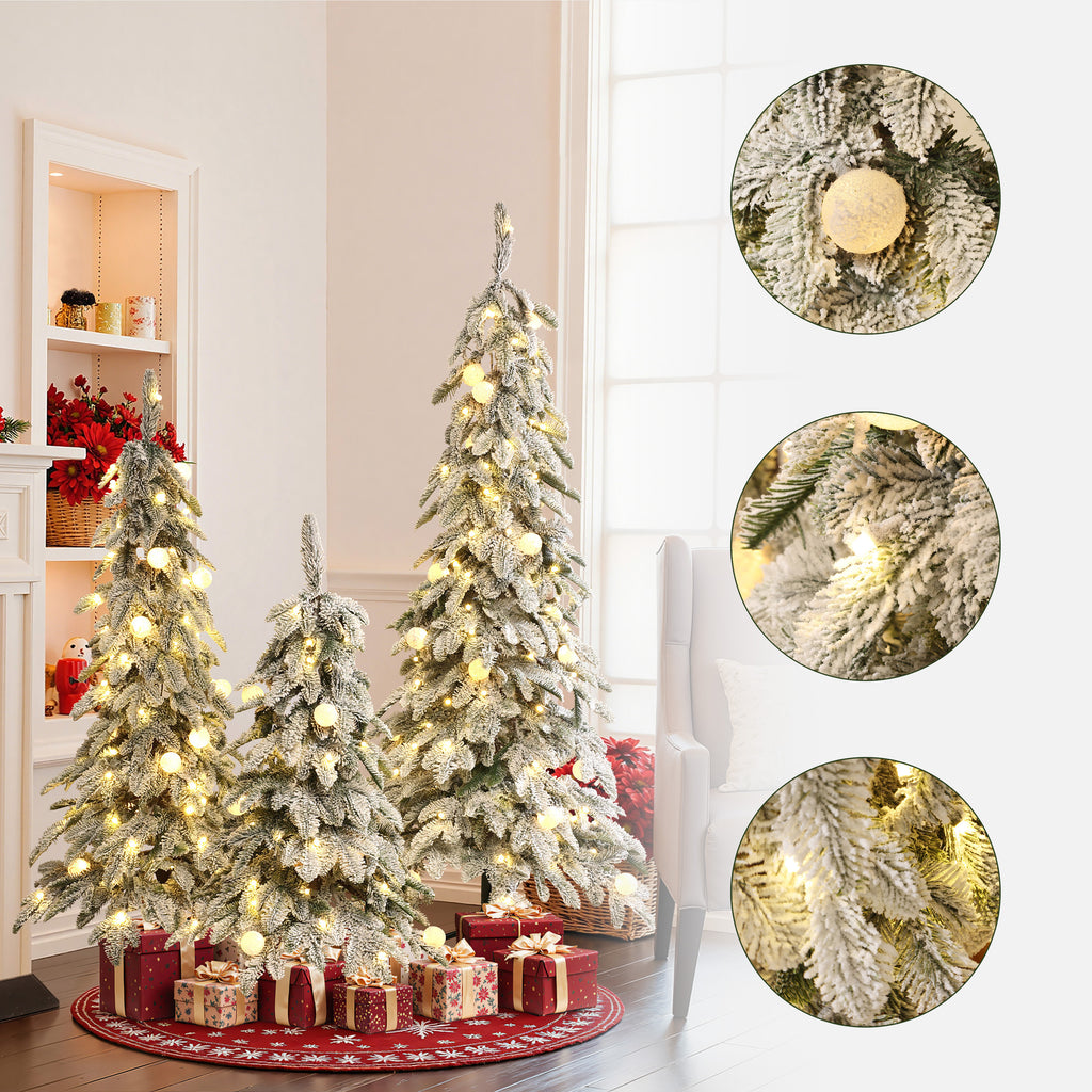 3-Piece Flocked Artificial Tree Set with Lights and Metal Stand