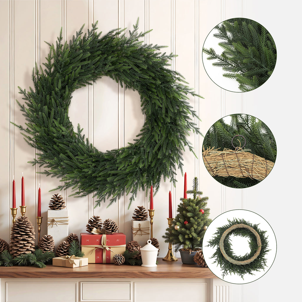 35-Inch Round Artificial Green Wreath Holiday Mantle and Door Decoration