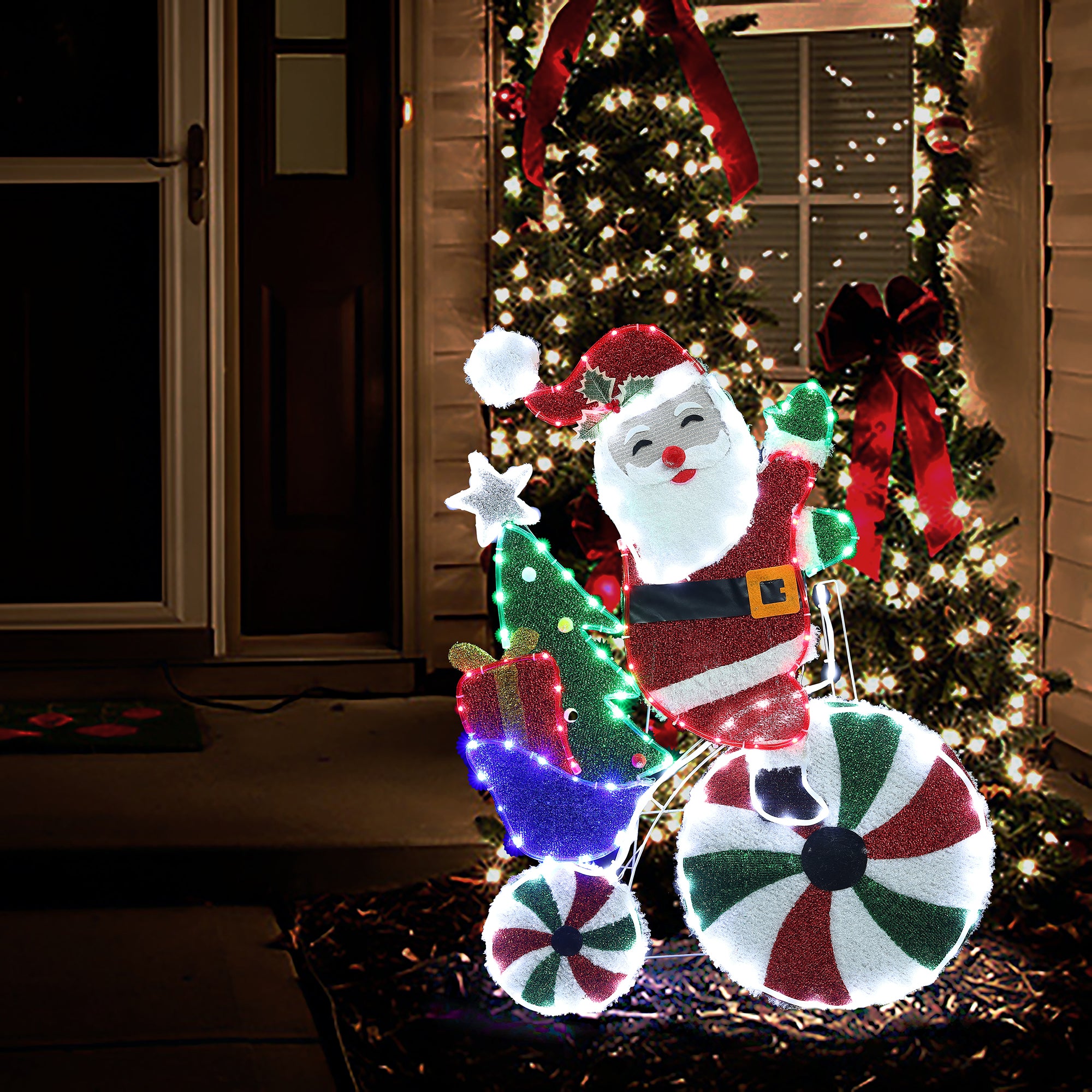 Santa on Peppermint Bike Lighted Holiday Decoration