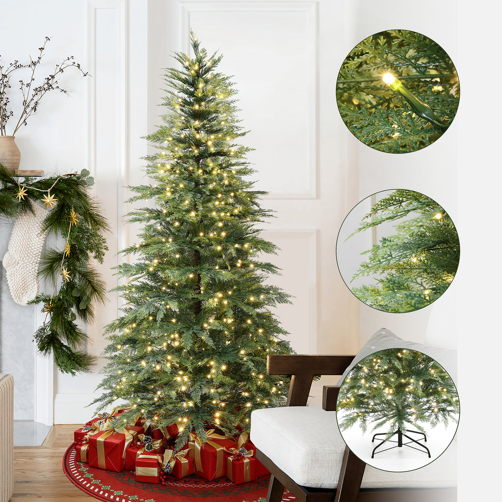 6.5Ft Pre-Lit Green Cypress Artificial Christmas Tree with Metal Stand