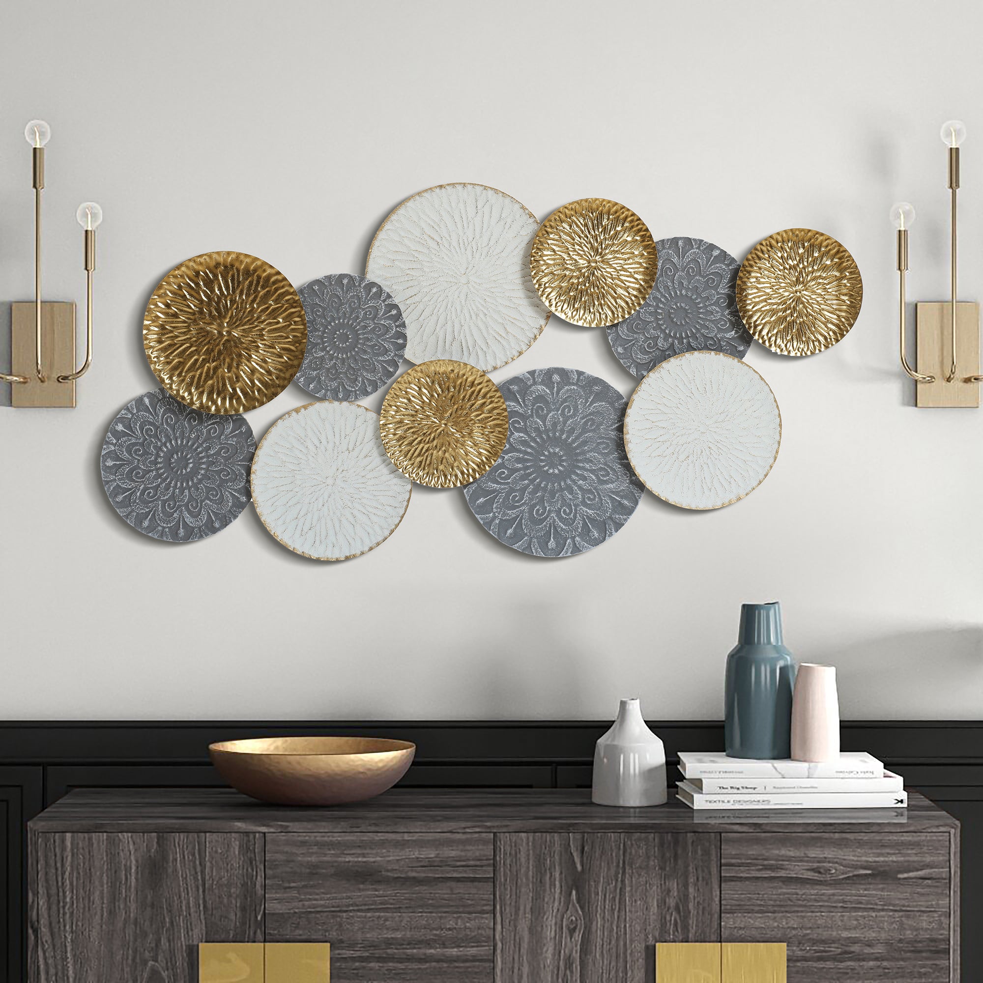 48-In Wide Connected Circles Metal Wall Decor Sculpture