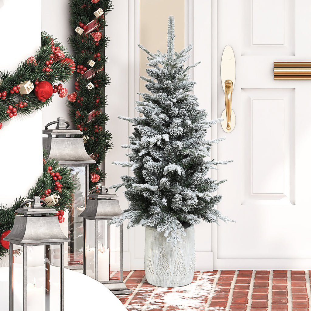 4Ft Pre-Lit Snow-Flocked Potted Artificial Christmas Tree