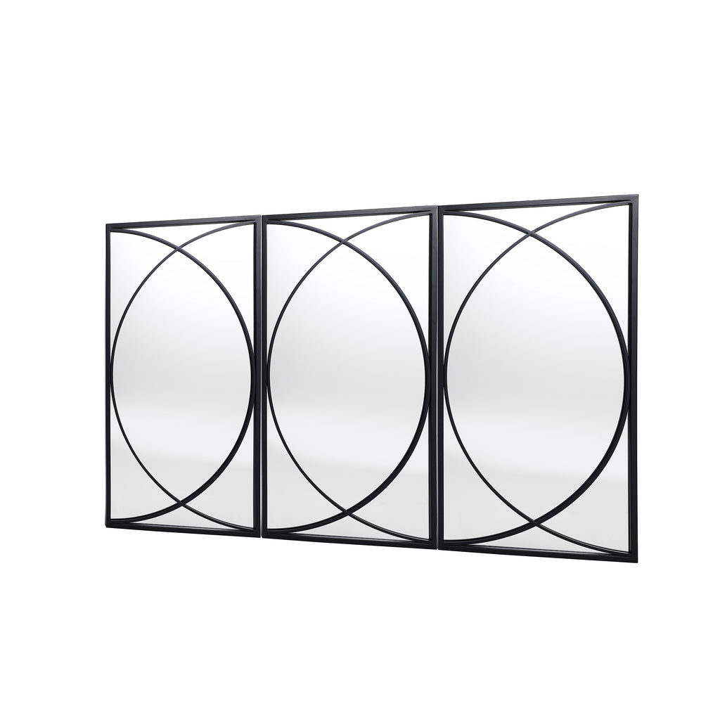 3-Piece Black Metal Rectangular Wall Mirror Set