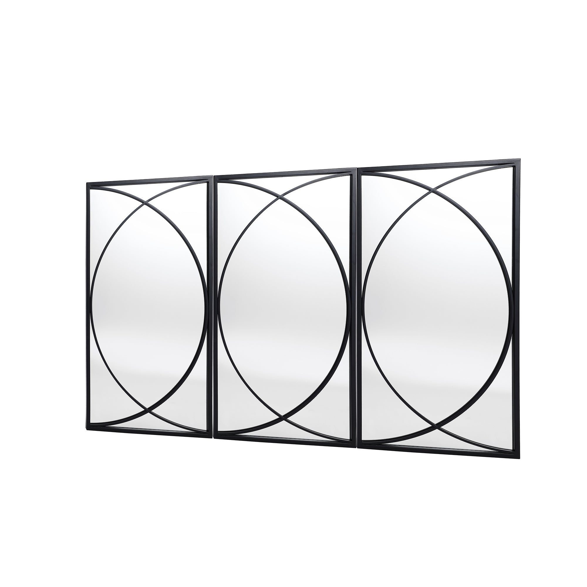 3-Piece Black Metal Rectangular Wall Mirror Set