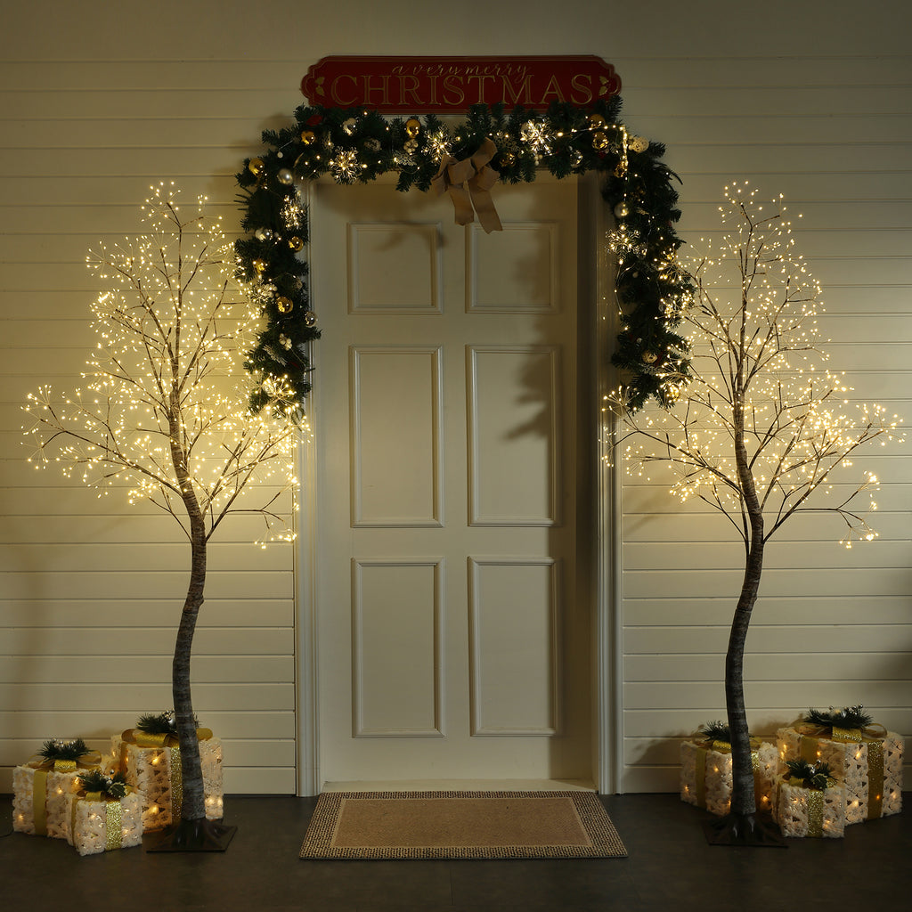 5.9 Pre-Lit Birch Artificial Tree with Realistic Faux Tree Trunk