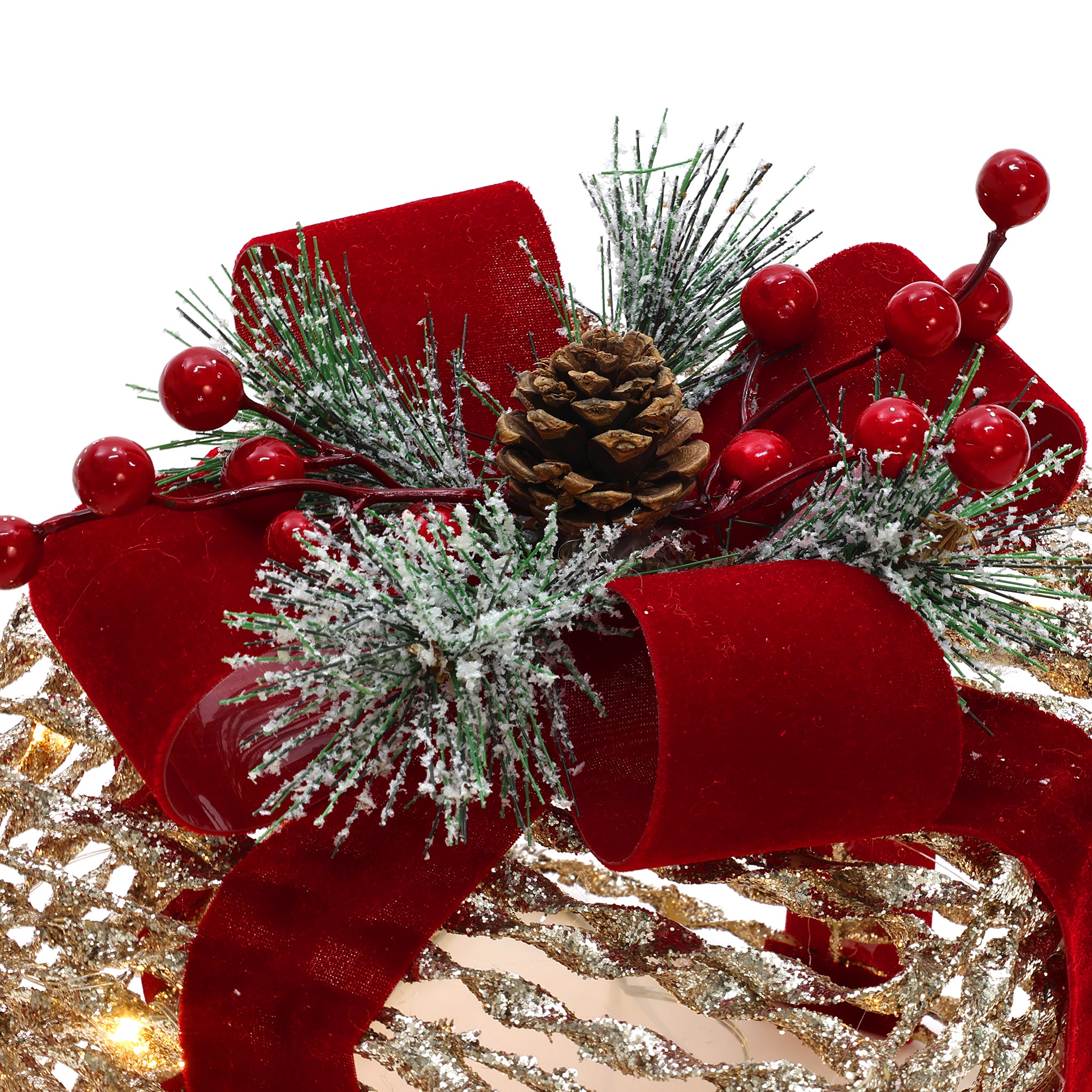 3-Piece Plastic Rattan Gift Box Set with Red Ribbon Outdoor Holiday Decoration with Lights