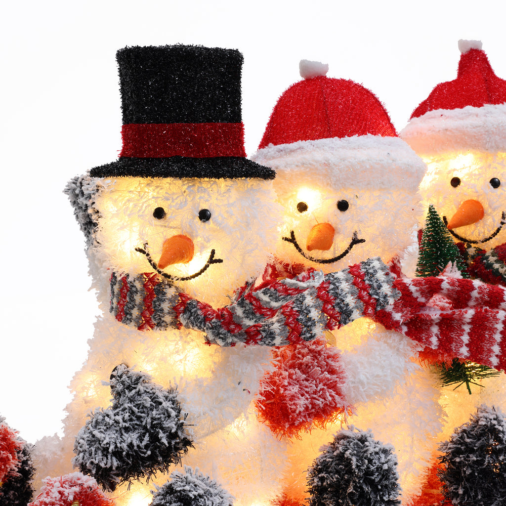 Snowman Family Trio on Sled with Lights Outdoor Holiday Decoration