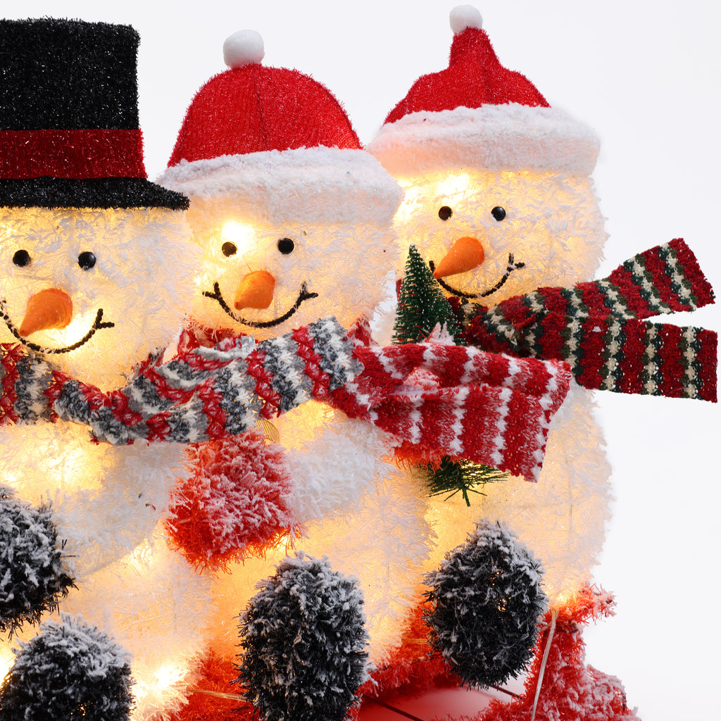 Snowman Family Trio on Sled with Lights Outdoor Holiday Decoration