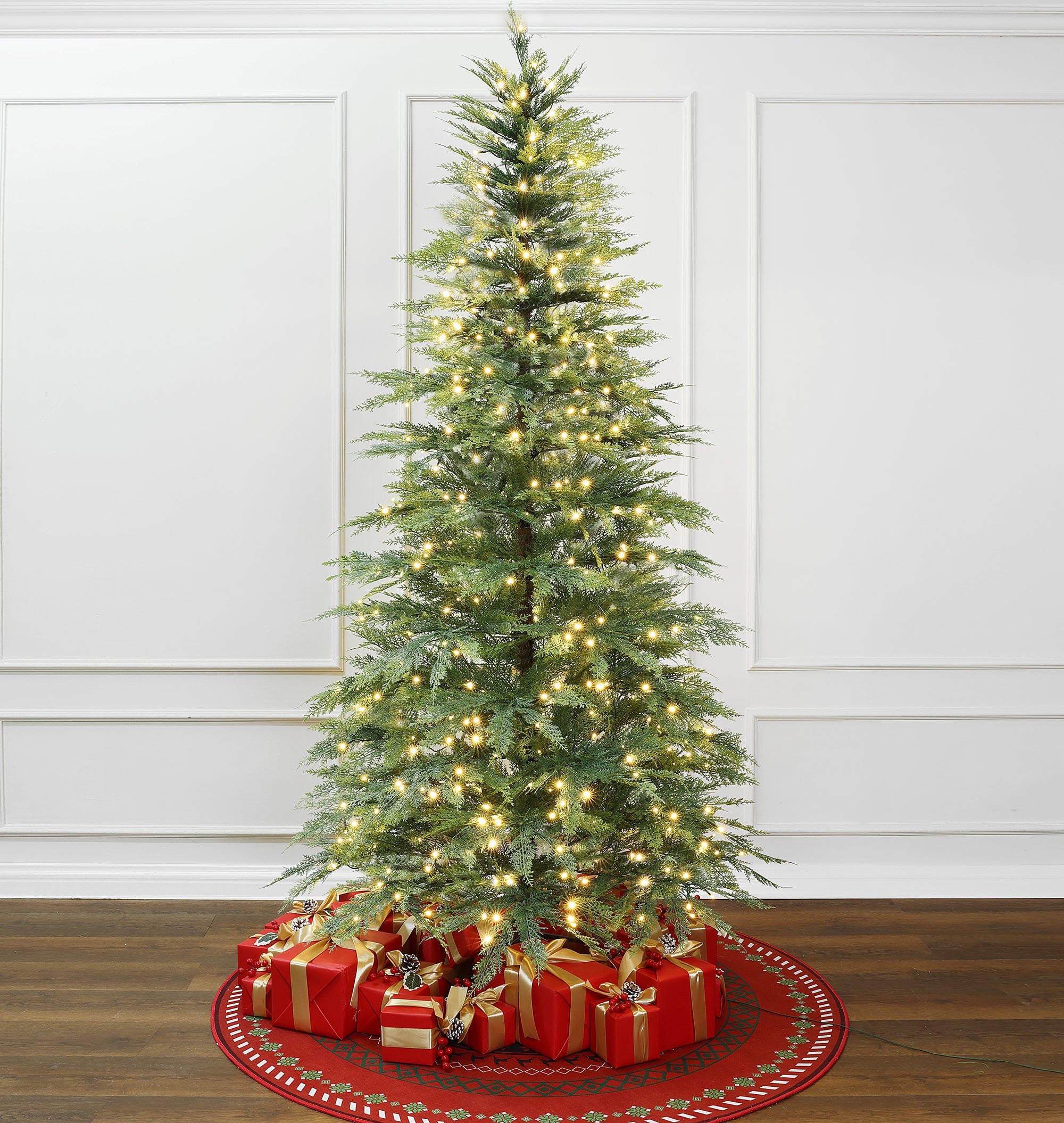 6.5Ft Pre-Lit Green Cypress Artificial Christmas Tree with Metal Stand