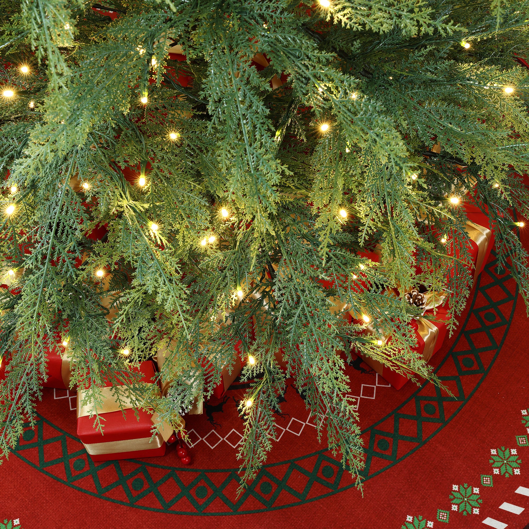 6.5Ft Pre-Lit Green Cypress Artificial Christmas Tree with Metal Stand