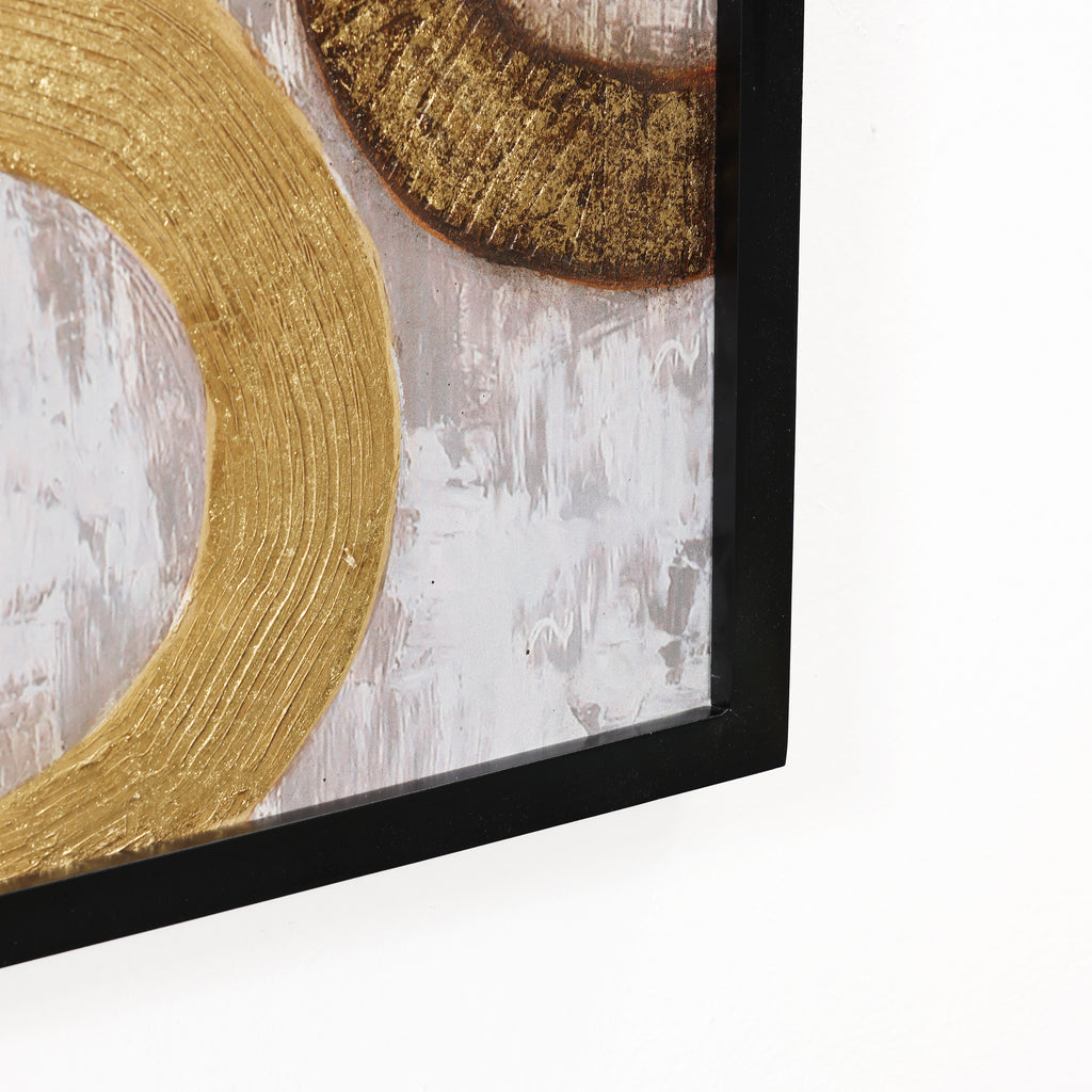 2-Piece Gold and Brown Metal with Black Rectangle Frame Wall Decor Set