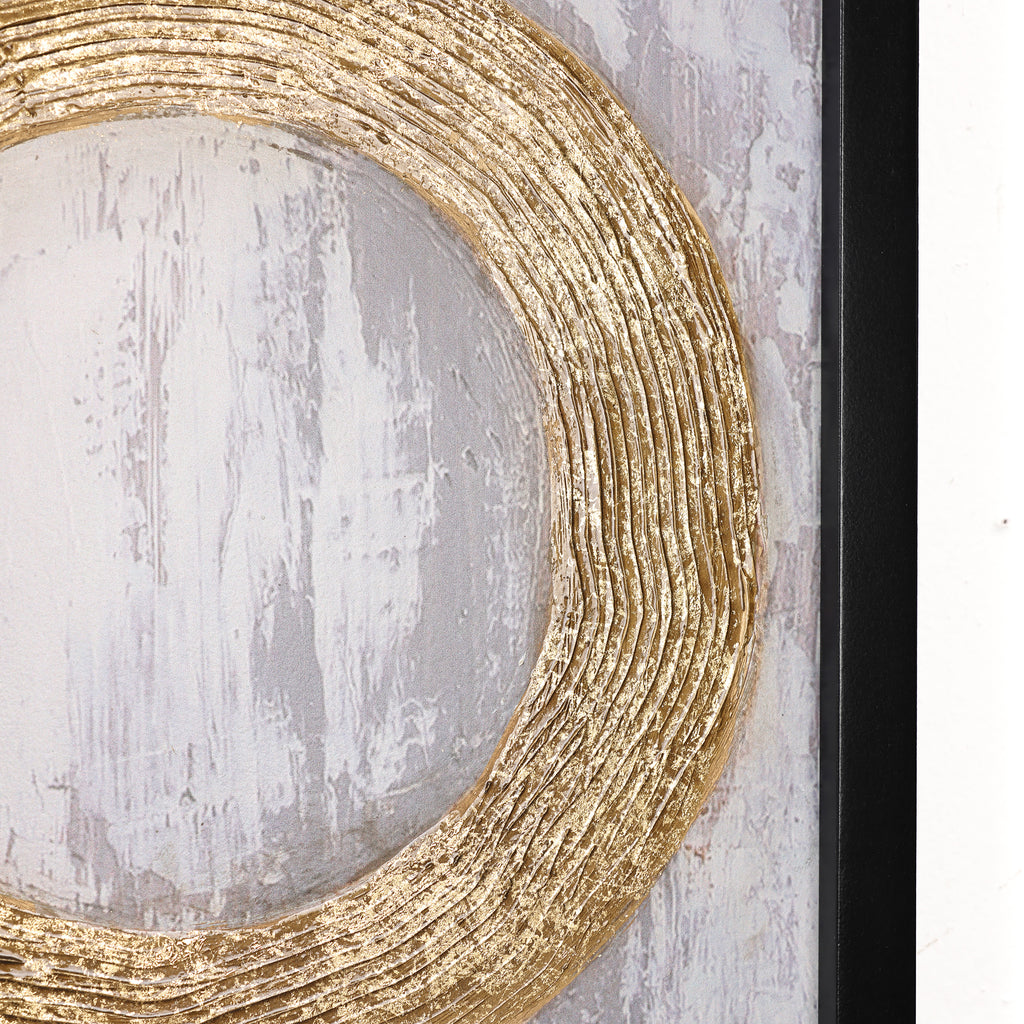 2-Piece Gold and Brown Metal with Black Rectangle Frame Wall Decor Set
