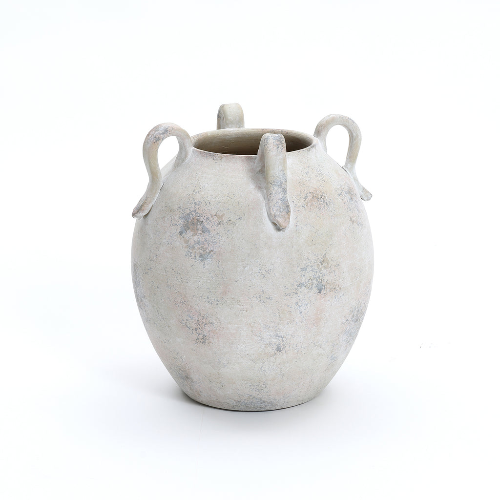 Multi Gray and White Terracotta 11-Inch Tall Vase with Handles