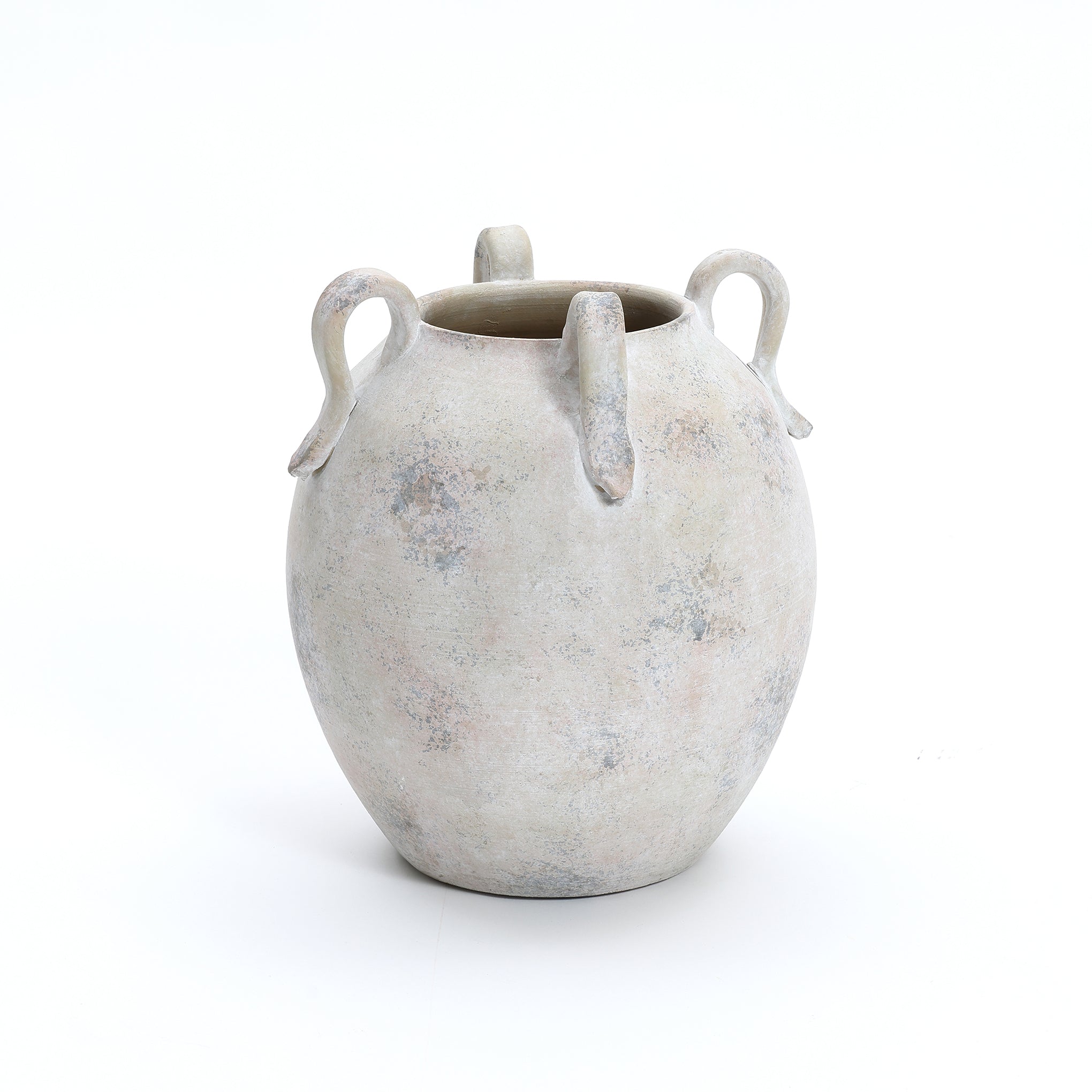 Multi Gray and White Terracotta 11-Inch Tall Vase with Handles