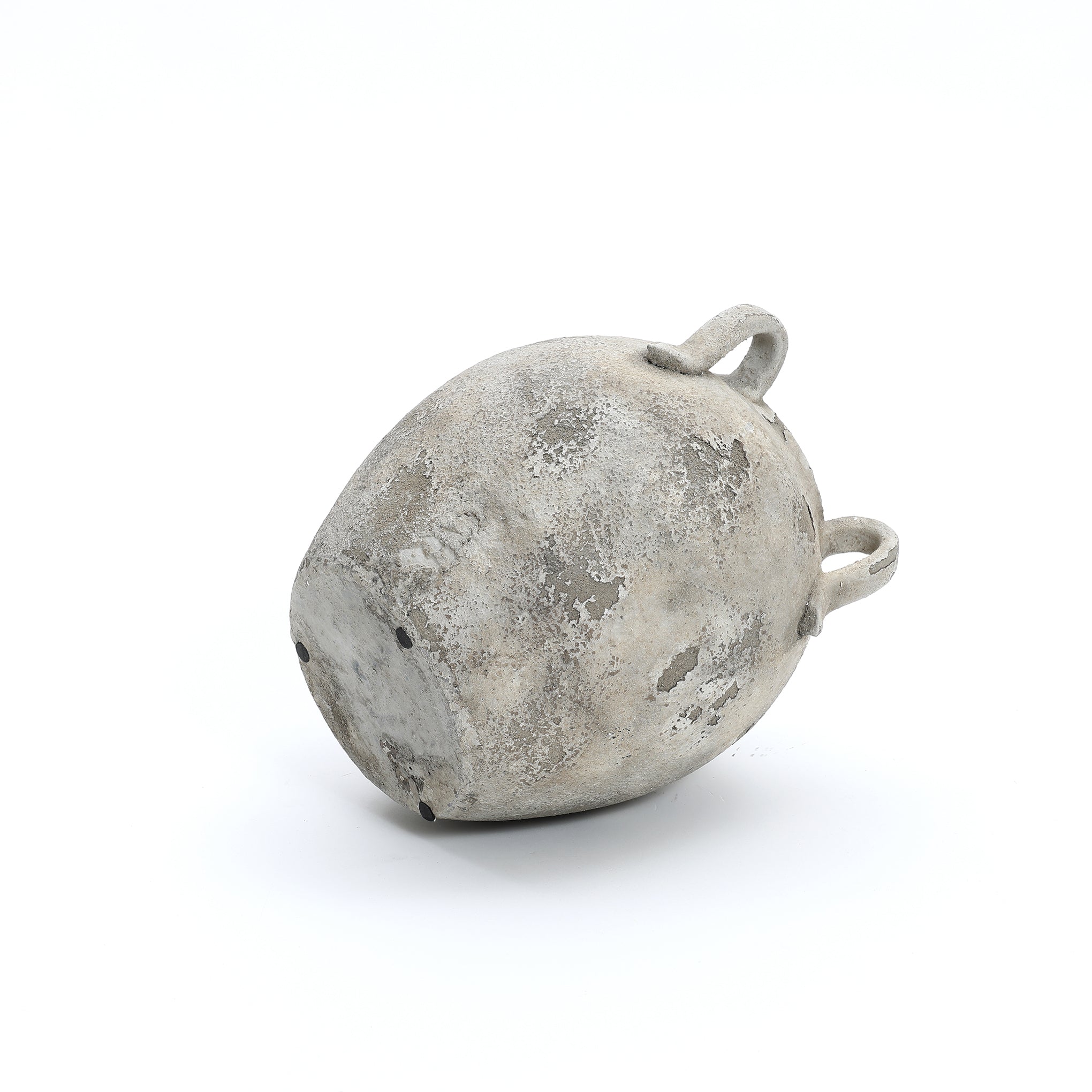 Rustic Gray and White Terracotta 10-Inch Round Vase with Handles