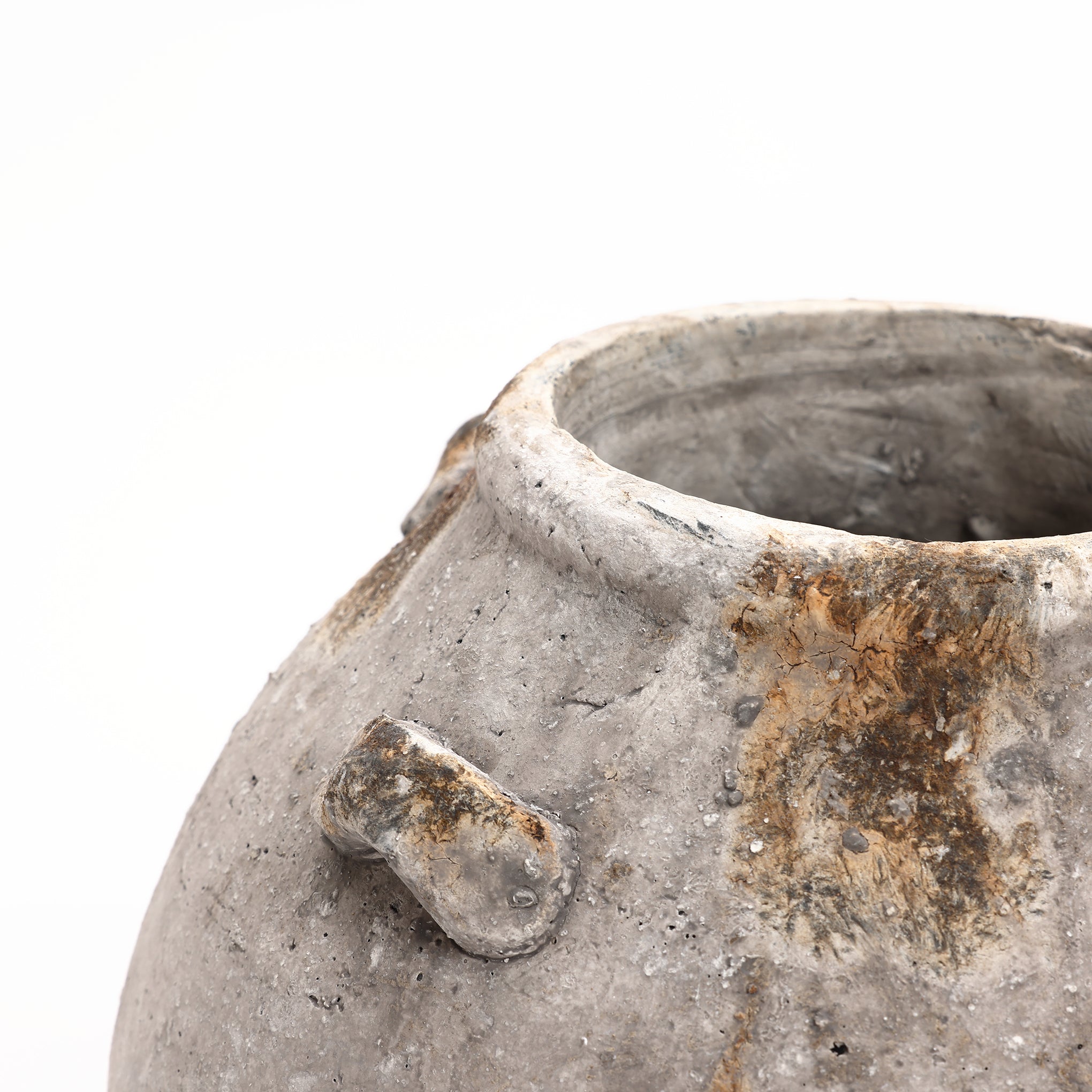 Mottled Brown and White Terracotta 12-Inch Tall Jug Vase with Handles
