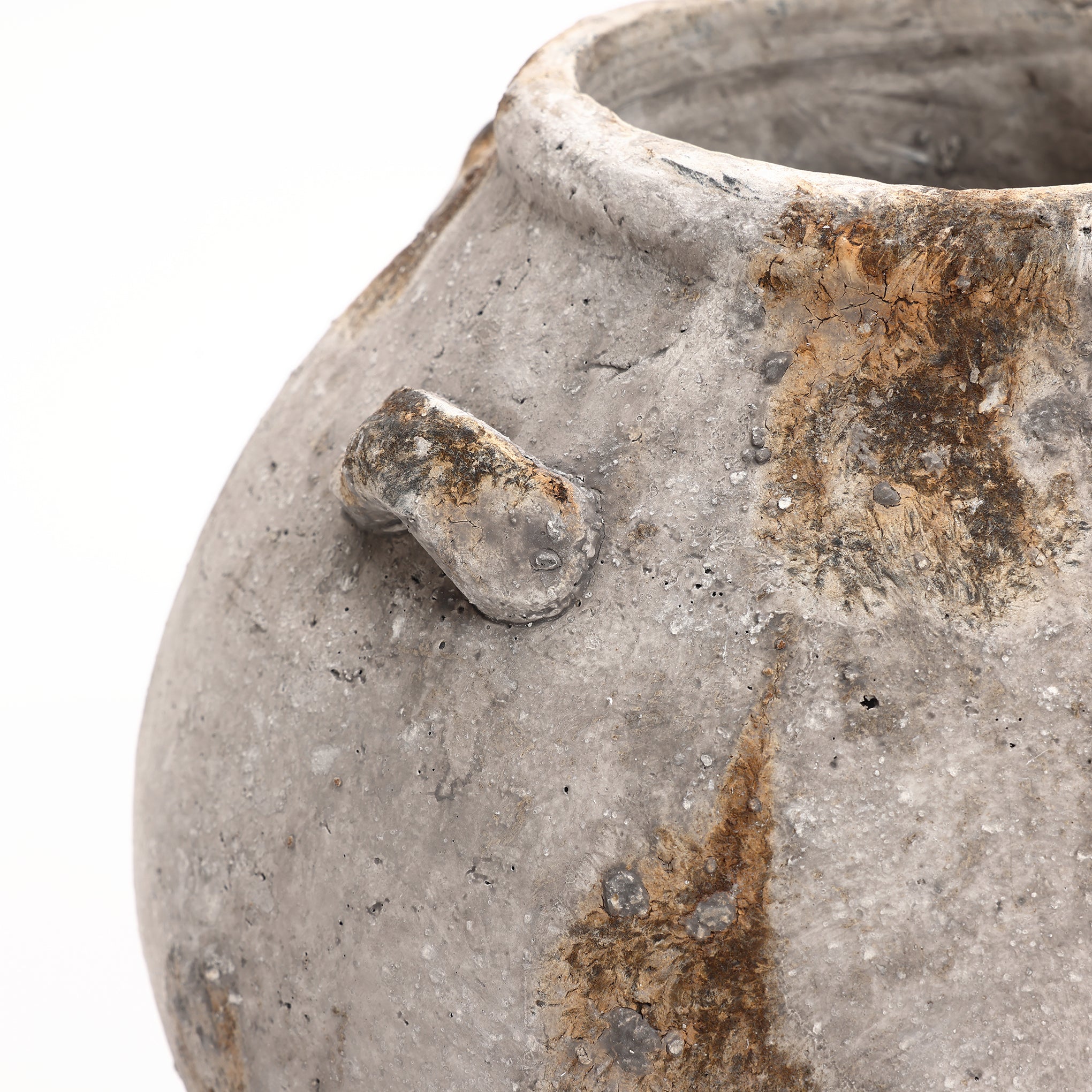 Mottled Brown and White Terracotta 12-Inch Tall Jug Vase with Handles
