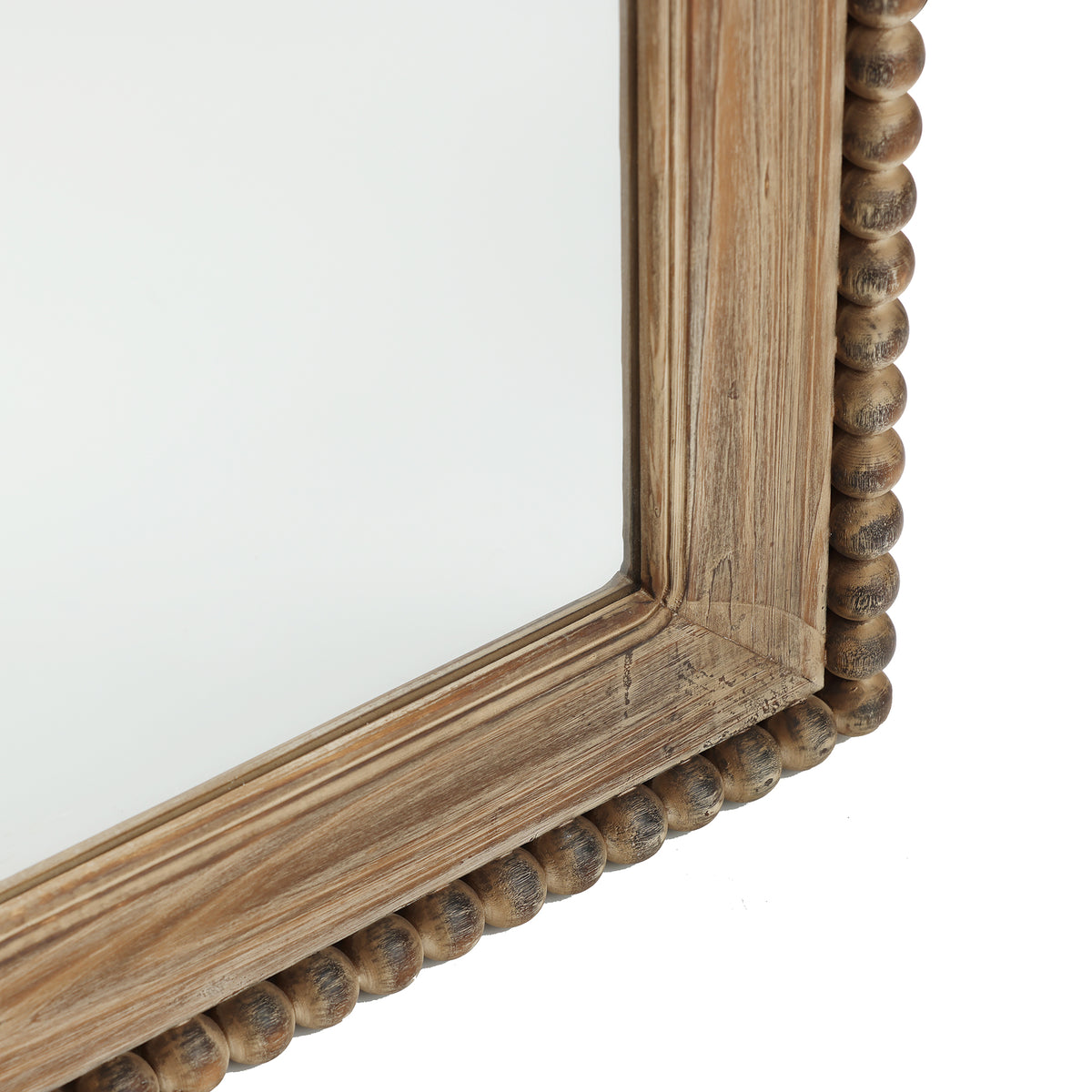 Beaded Frame Arched Wood Decor Wall Mirror, Brown, 39"