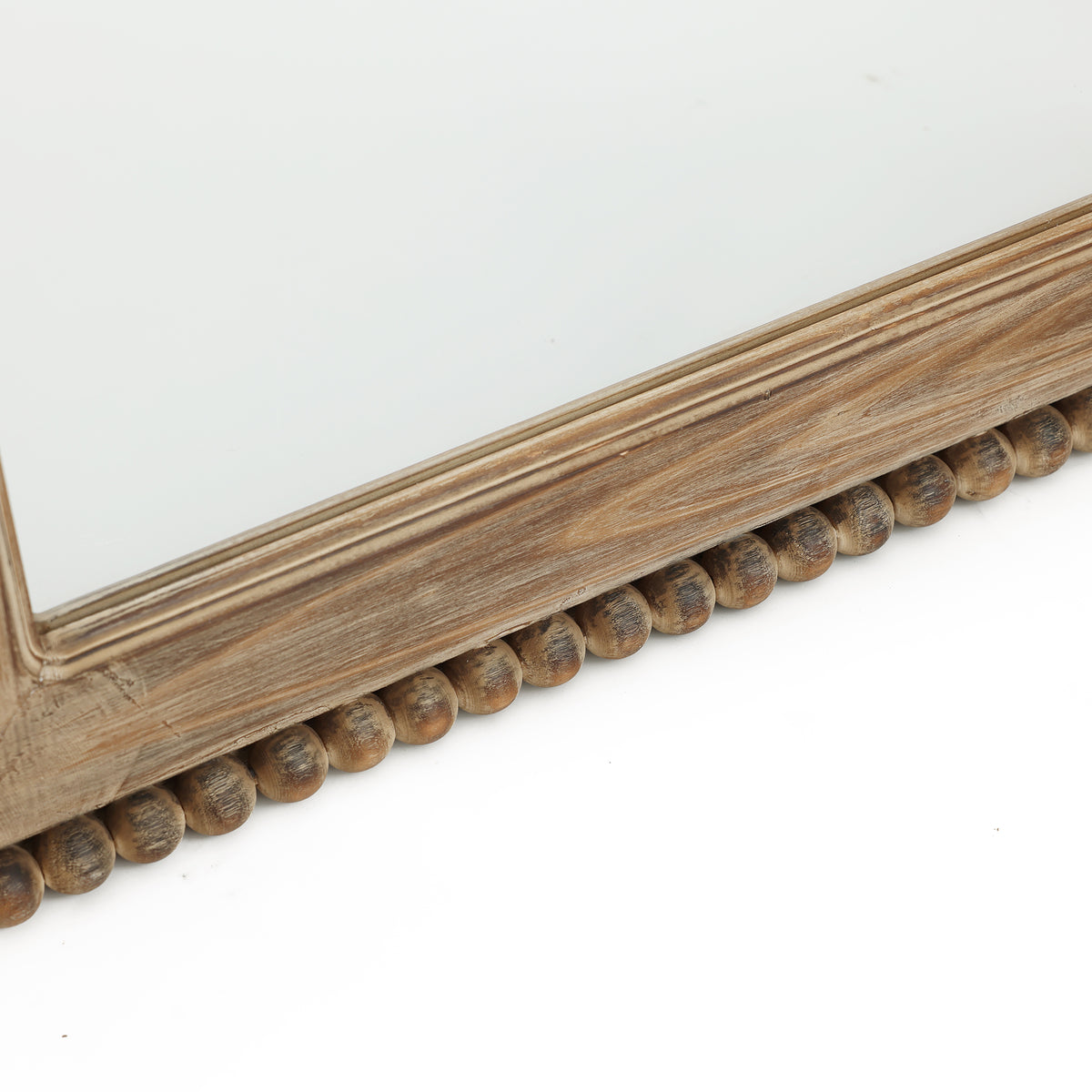 Beaded Frame Arched Wood Decor Wall Mirror, Brown, 39"