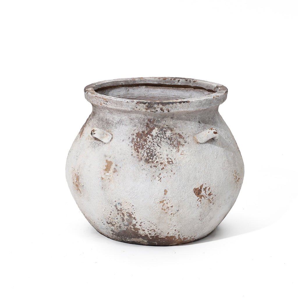 Vintage Rustic Ceramic Flower Pot with Double Handles – Wabi-Sabi Aesthetic