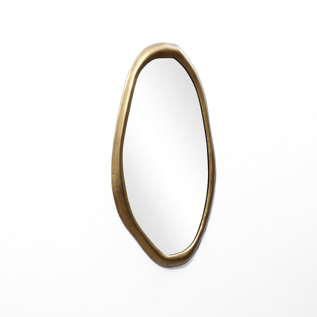 Wall Mirror with Curved Frame, Aged Gold, Modern Accent Decor, 29.5"x15.25"