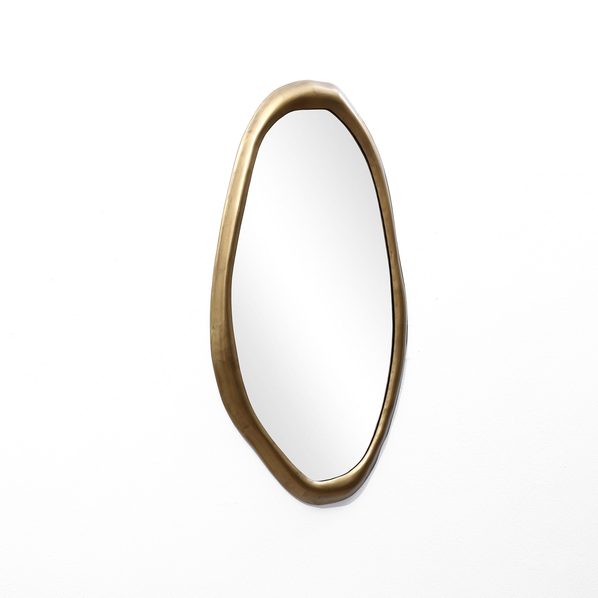 Wall Mirror with Curved Frame, Aged Gold, Modern Accent Decor, 29.5"x15.25"