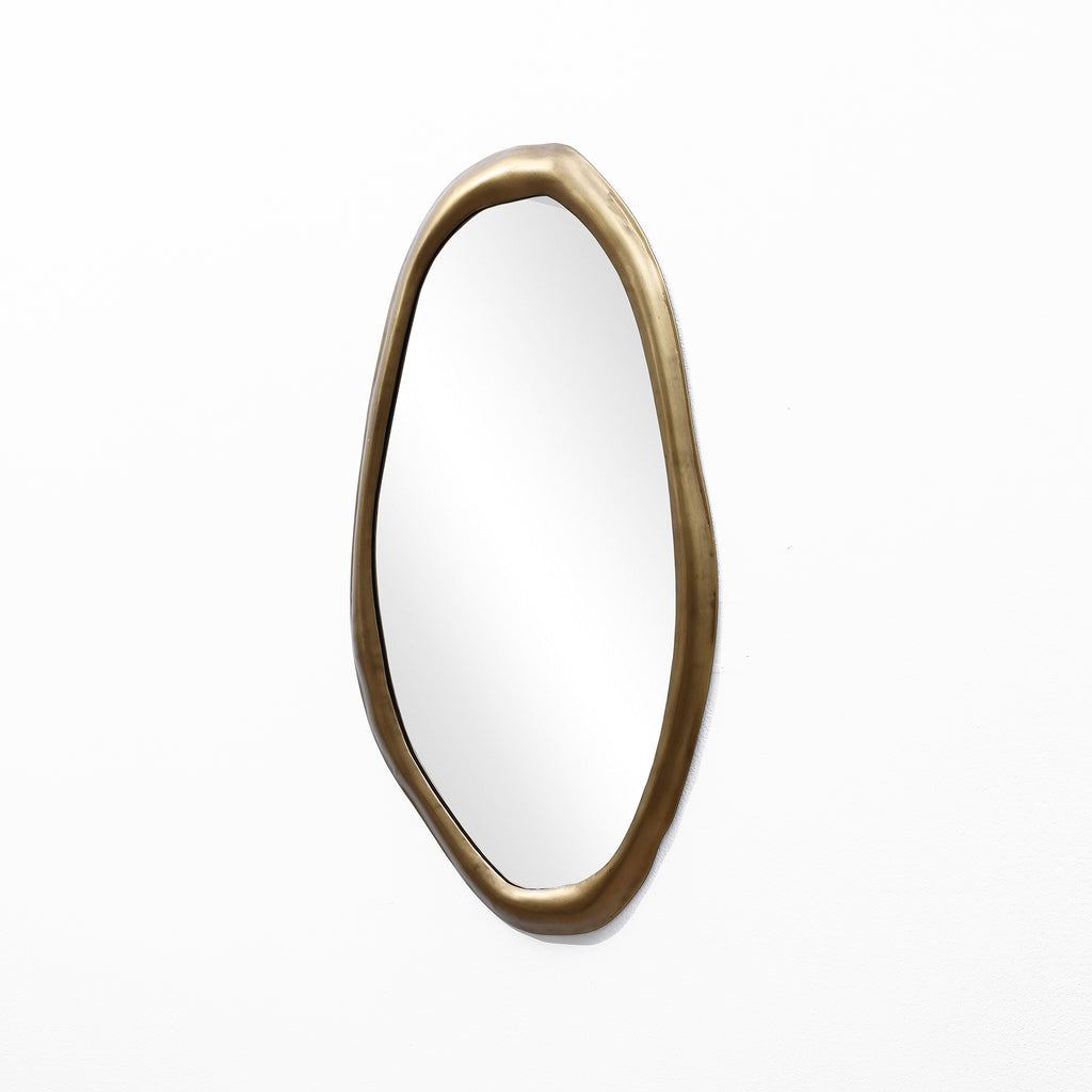 Wall Mirror with Curved Frame, Aged Gold, Modern Accent Decor, 29.5"x15.25"
