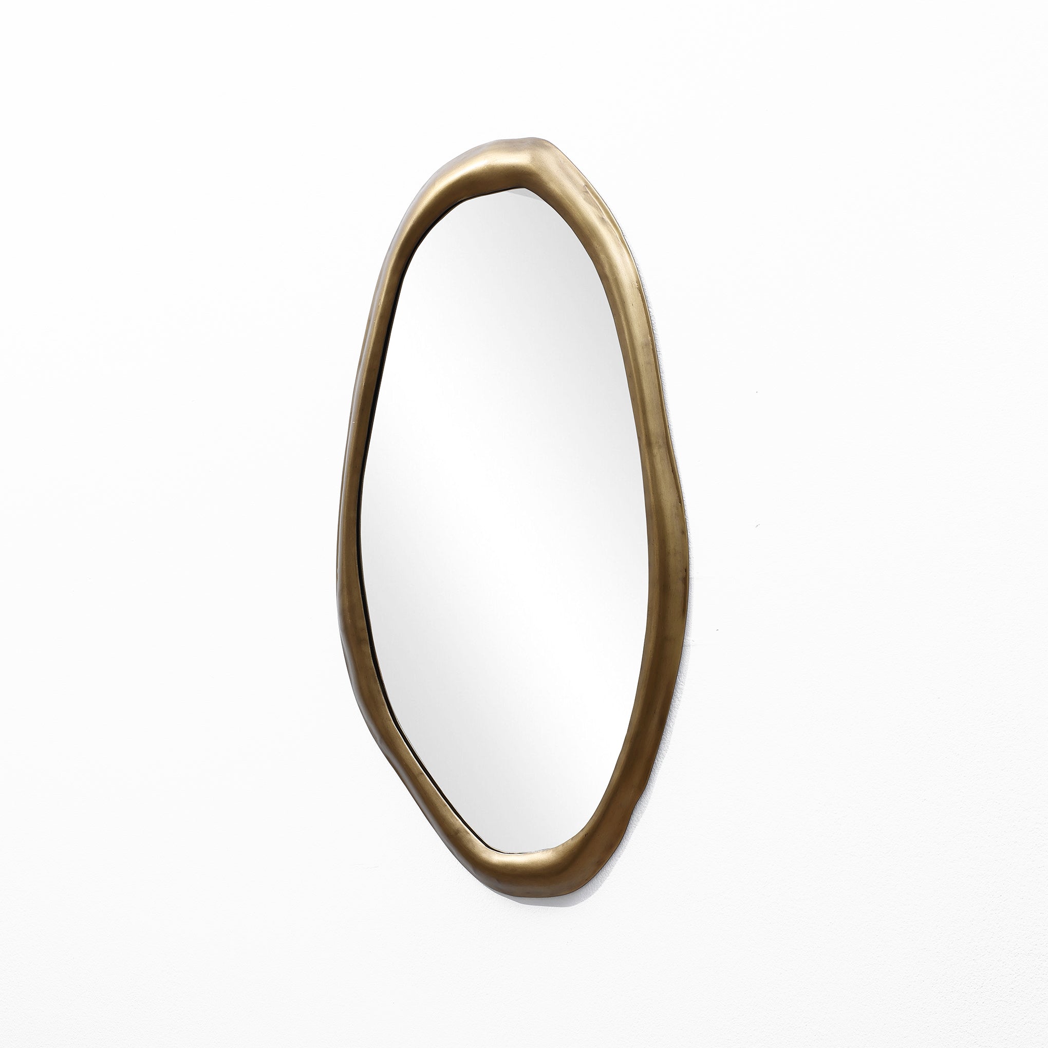 Wall Mirror with Curved Frame, Aged Gold, Modern Accent Decor, 29.5"x15.25"