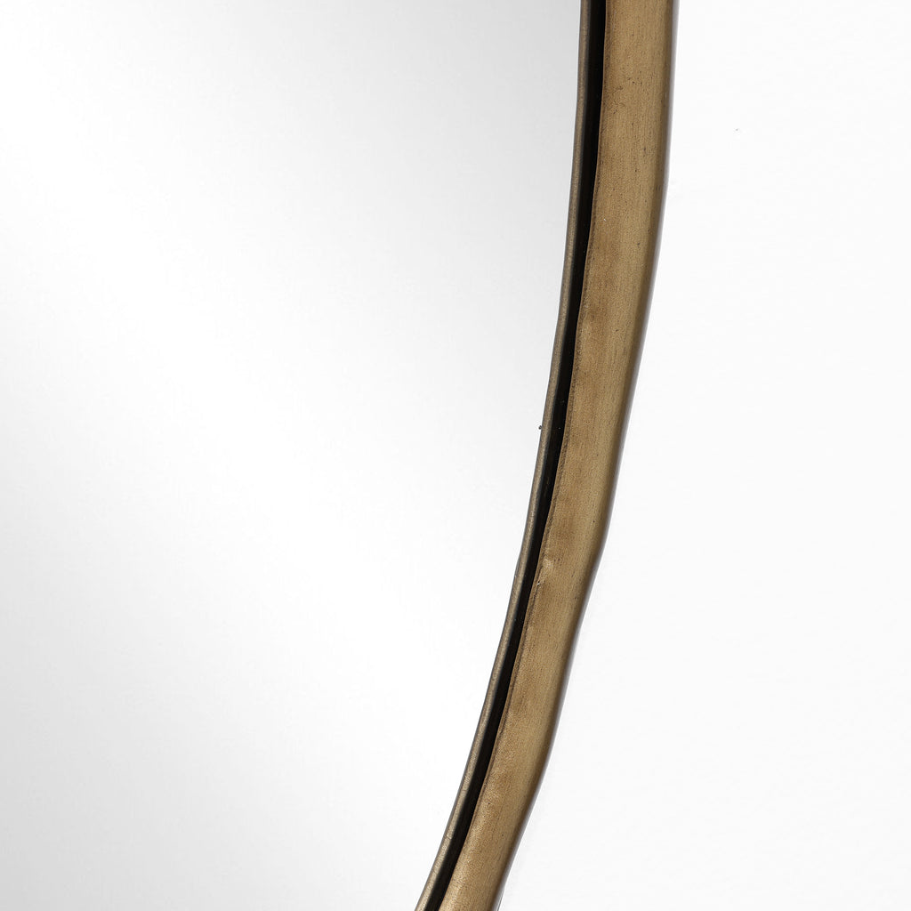Wall Mirror with Curved Frame, Aged Gold, Modern Accent Decor, 29.5"x15.25"