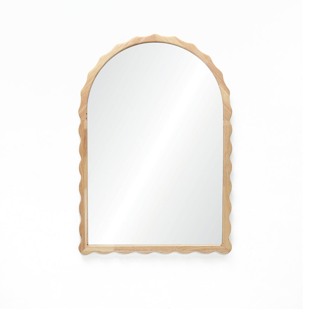 34-Inch Tall Arch Natural Rubberwood Scalloped Frame Wall Mirror